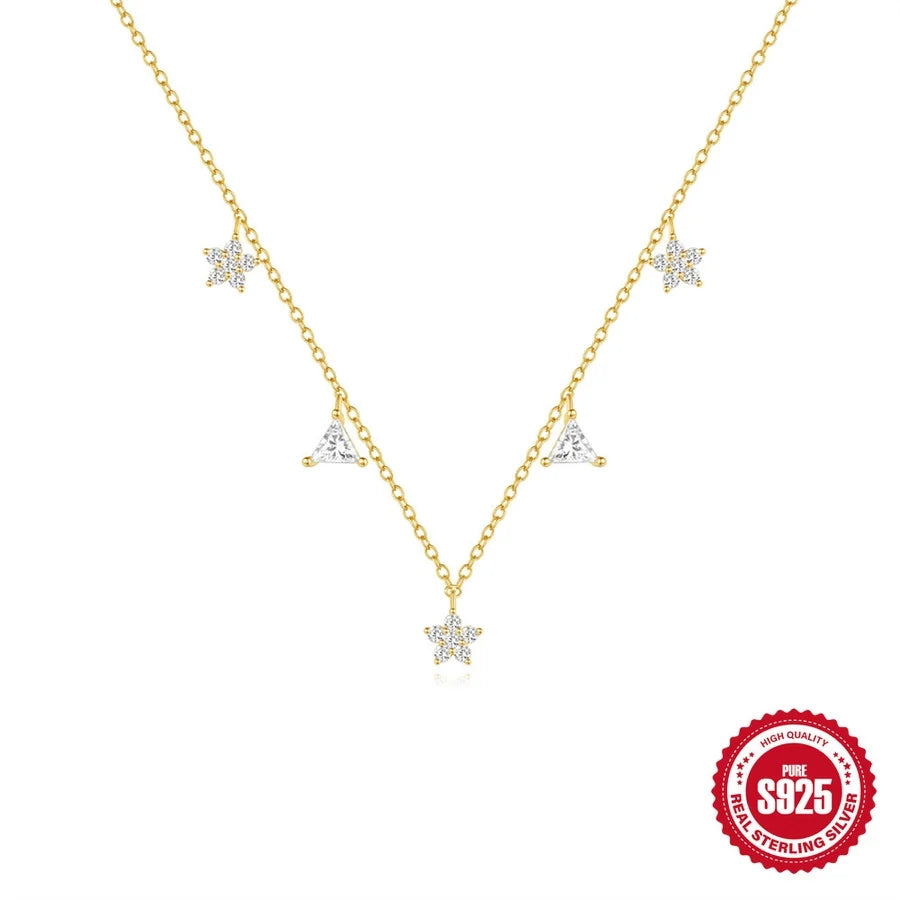 925 Sterling Silber Zirkon Kabelkette Plattierung Dreiecksblume Multi Charms Halskette | Shop Nory