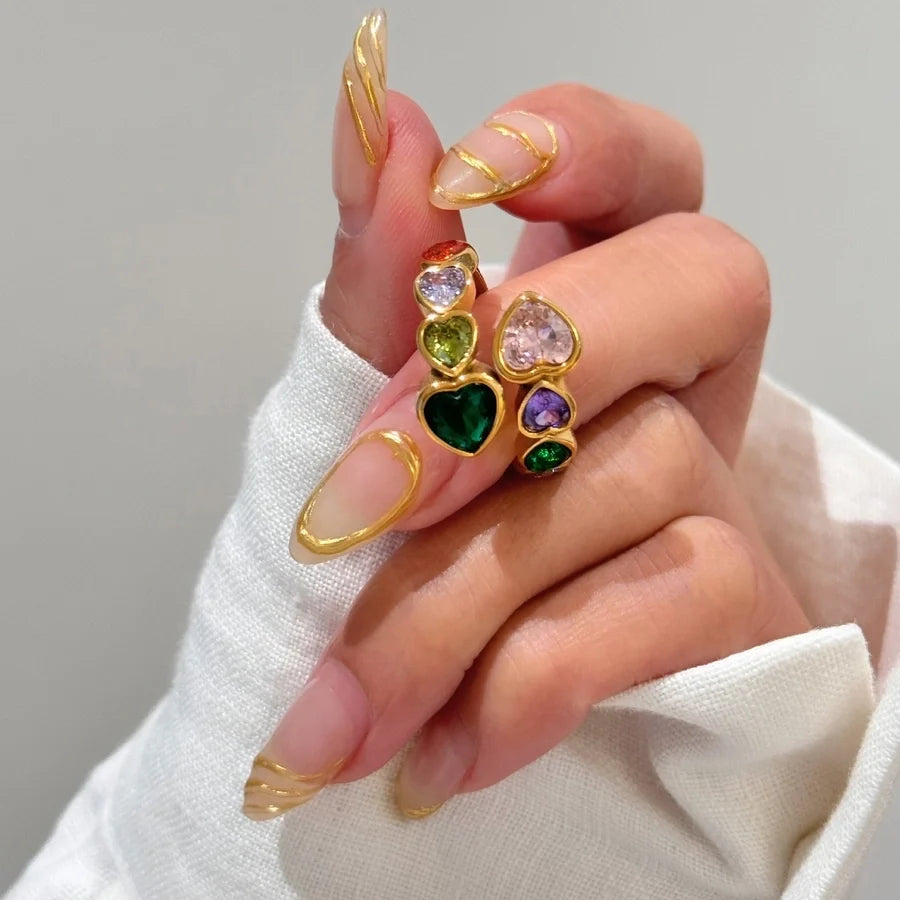 Ring "Bella" mit bunten Herzen in Edelstahl gold | Shop Nory