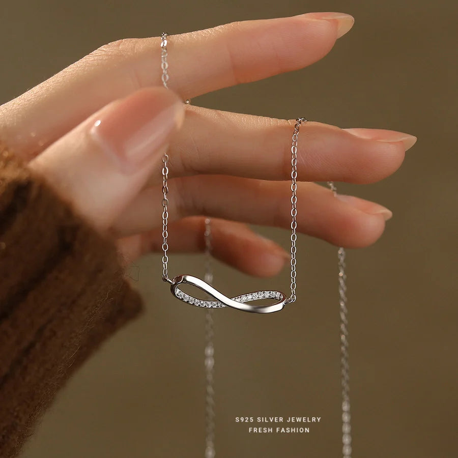 925 Sterling Silber Zirkon Kabelkette Unendlichkeit Anhänger Halskette | Shop Nory