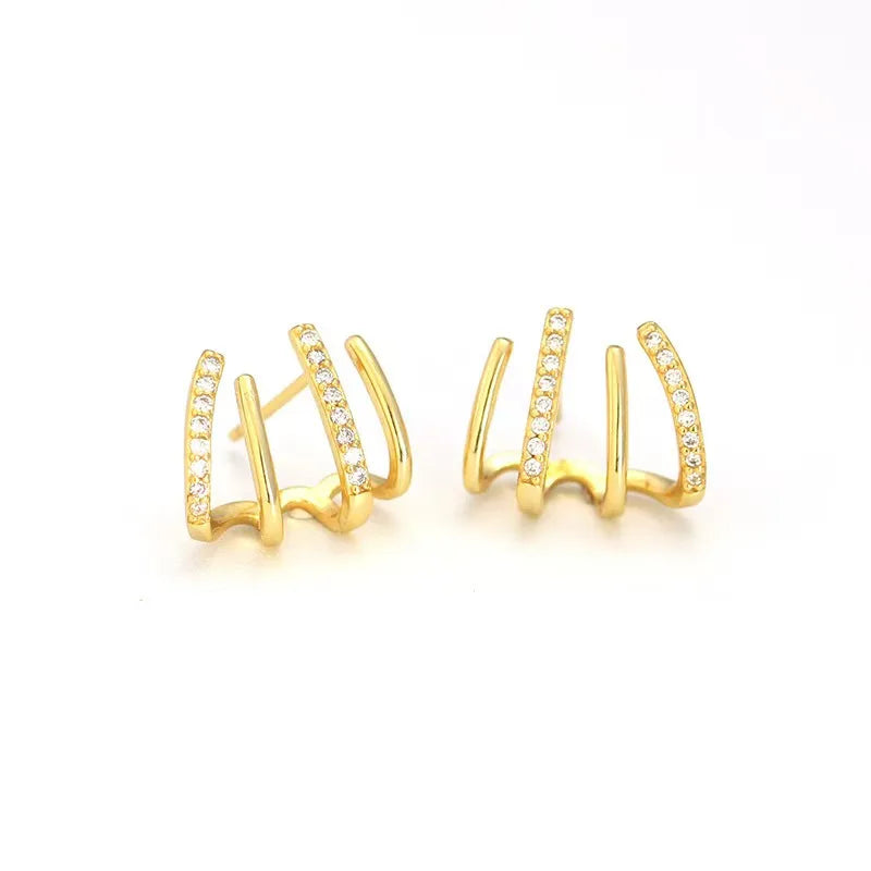 K Gold Plattiert Weißgold Plattiert 925 Sterlingsilber Zirkon 925 Sterlingsilber Ohrringe Geometrische Ohrstecker | Shop Nory