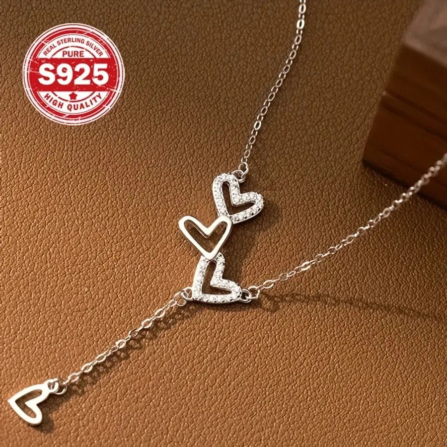 925 Sterling Silber Zirkon Kabelkette Hohlraum Einlage Herzform Anhänger Halskette | Shop Nory