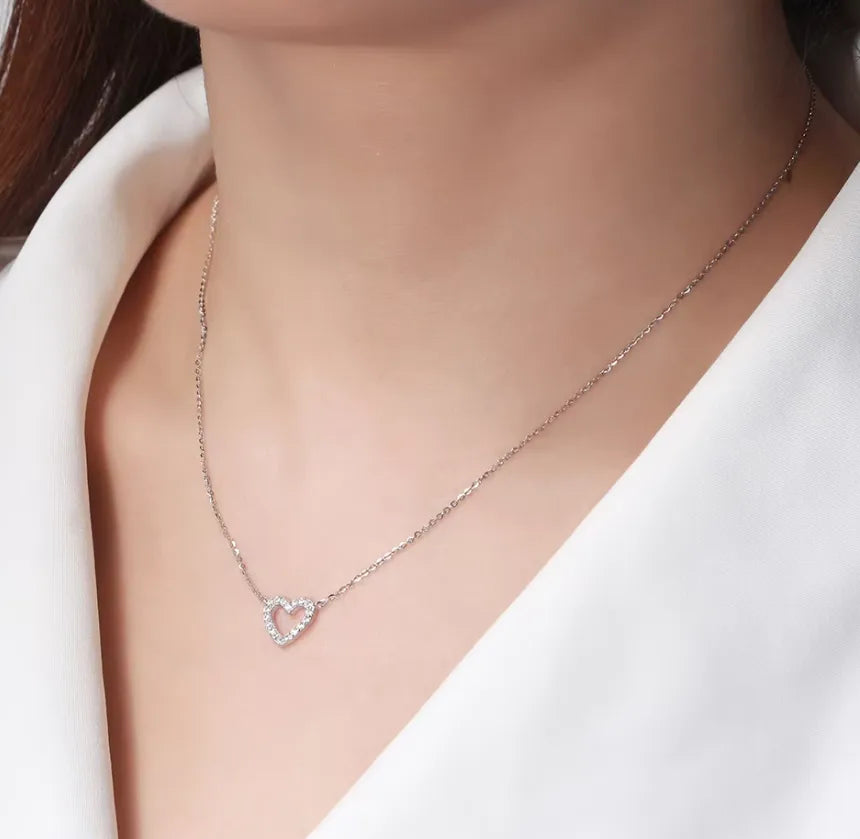 925 Sterling Silber Überzogenes Zirkon Kabelkette Herzform Halskette | Shop Nory