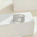 Weißvergoldeter 925 Sterling Silber Perle Zirkon Geometrischer Verstellbarer Ring 925 Sterling Silber Ringe | Shop Nory