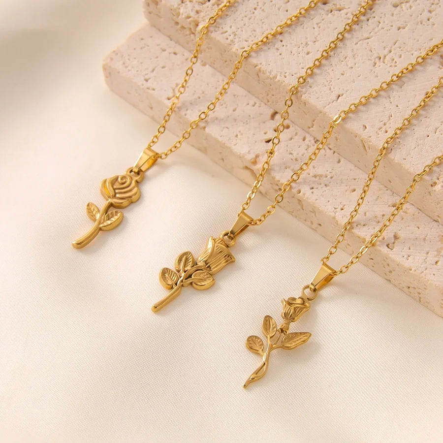 Halskette Rose Unisex in Edelstahl - 18k vergoldet | Shop Nory