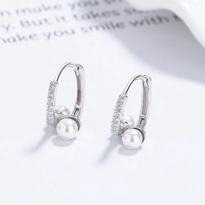 1 Paar 925 Sterling Silber Kunstperlen Zirkon 925 Sterling Silber Ohrringe Geometrische Hoops Ohrringe | Shop Nory