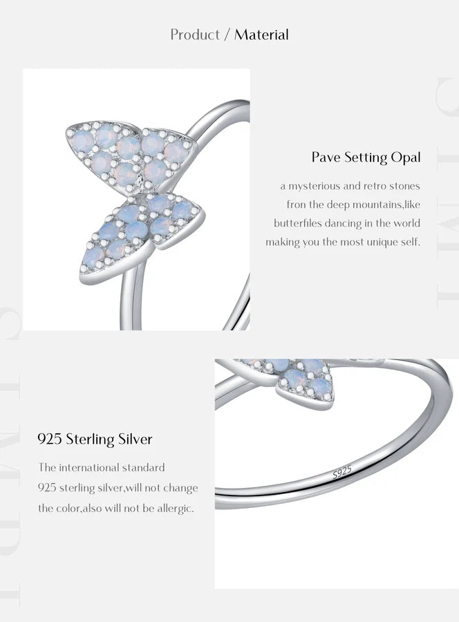 Rhodium-beschichtete 925 Sterling Silber Opal Schmetterlingsringe 925 Sterling Silber Ringe | Shop Nory
