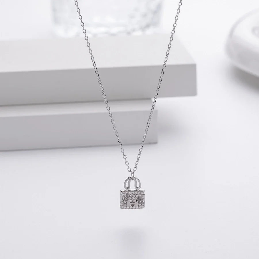 925 Sterling Silber Rack Plattiert Langlebig Plattiert Zirkon Kabelkette Tasche Anhänger Halskette | Shop Nory
