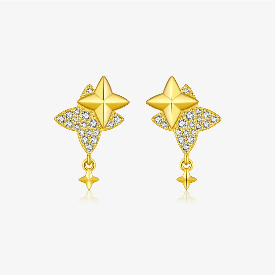 1 Paar 18K Goldbeschichtet Weißgoldbeschichtet 925 Sterling Silber Zirkon 925 Sterling Silber Ohrringe Stern Tropf Ohrringe | Shop Nory