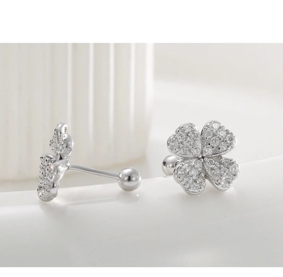 1 Paar 925 Sterling Silber Zirkon 925 Sterling Silber Ohrringe Vierblättriger Klee Ohrstecker | Shop Nory
