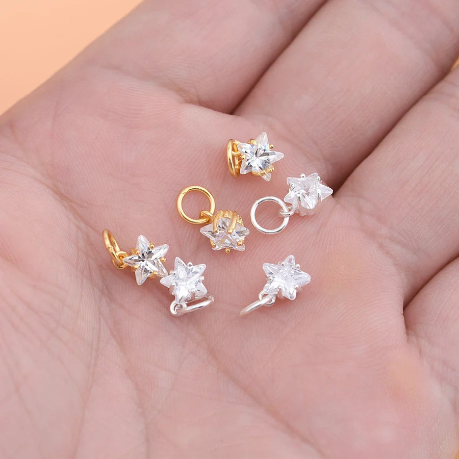 925 Sterling Silber Rhinestone Zirkon Zubehör Mini Kleiner Stern Fünfzackiger Stern Anhänger Armband Halskette Kreative Handgemachte Zubehör | Shop Nory