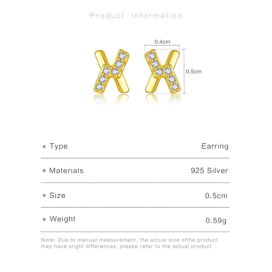 1 Paar 18K Goldbeschichtete Weißgoldbeschichtete 925 Sterling Silber Zirkon 925 Sterling Silber Ohrringe Buchstaben Ohrstecker | Shop Nory