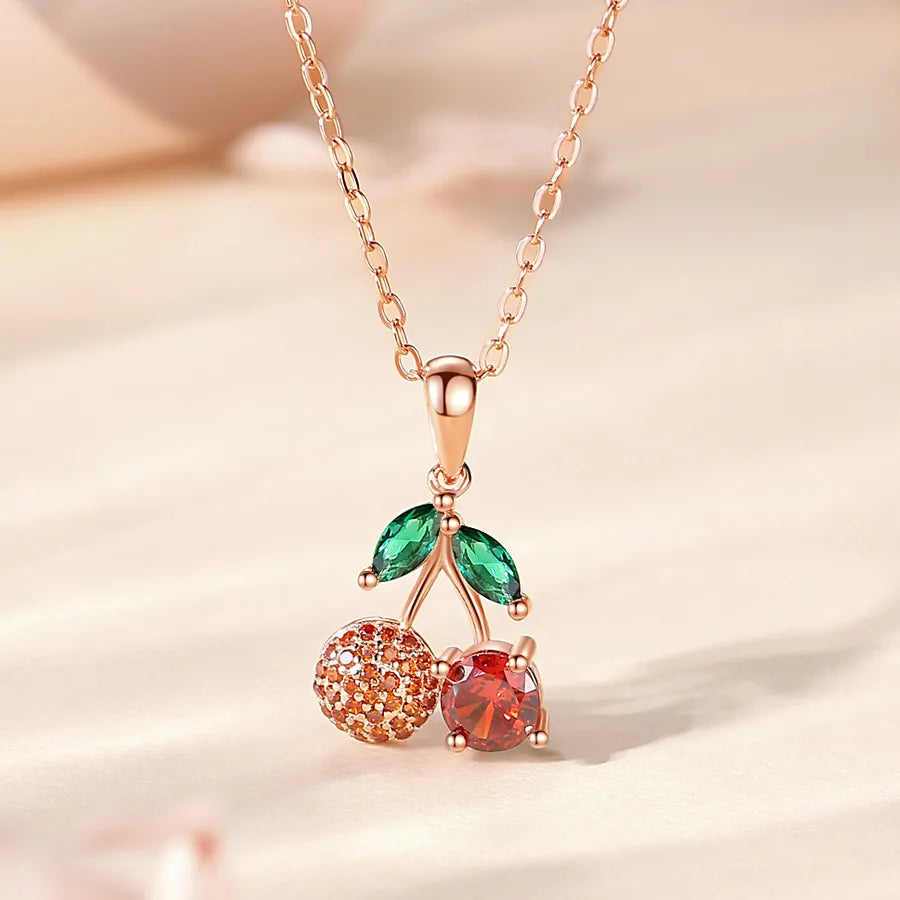 925 Sterling Silver Zirkon Kabelkette Kirsch Anhänger Halskette | Shop Nory