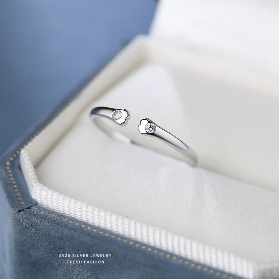 925 Sterling Silver Zirkon Tier Pfotenabdruck Offene Ringe 925 Sterling Silver Ringe | Shop Nory