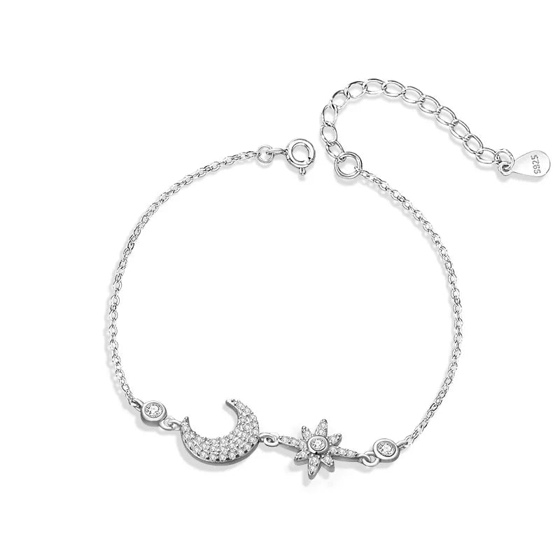 Star Moon Sterlingsilber 925 Halskette Sonder-Interessendesign Leicht Luxus Zirkon Achtzackiger Stern Schlüsselbein-Kette Quastenanhänger | Shop Nory