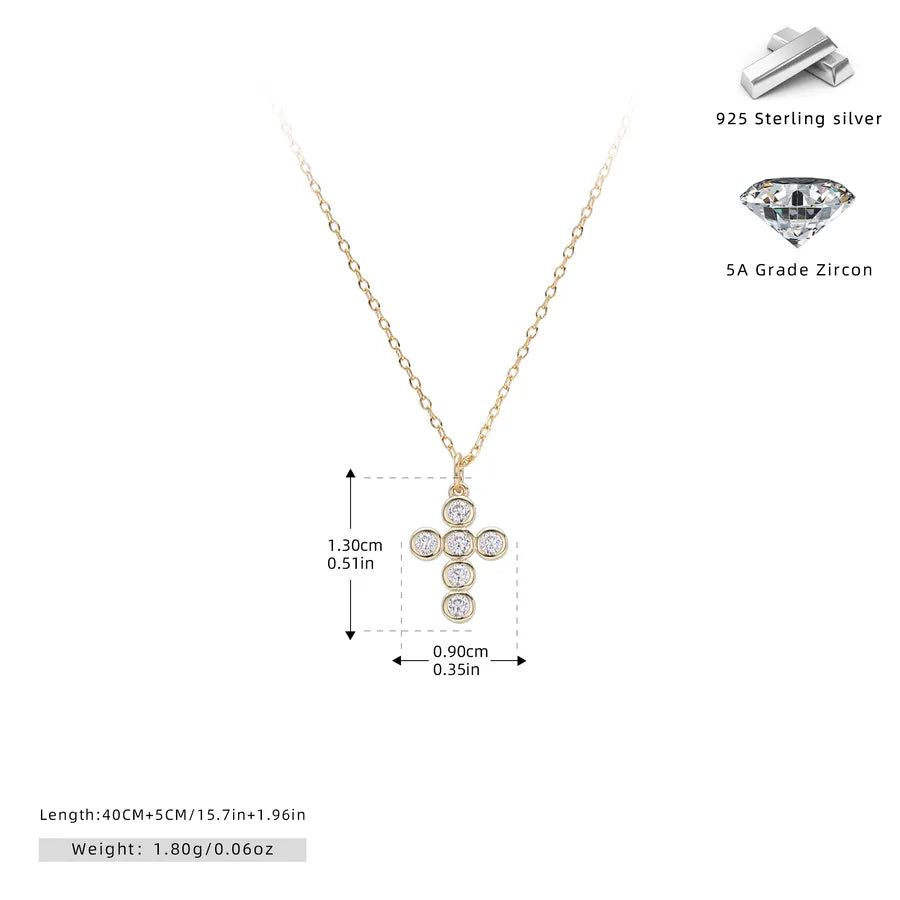 925 Sterling Silber 925 Sterling Silber Rack Plated Plattiert Langlebig Plattiert Zirkon Kabelkette Plattierung Kreuz Anhänger Halskette | Shop Nory