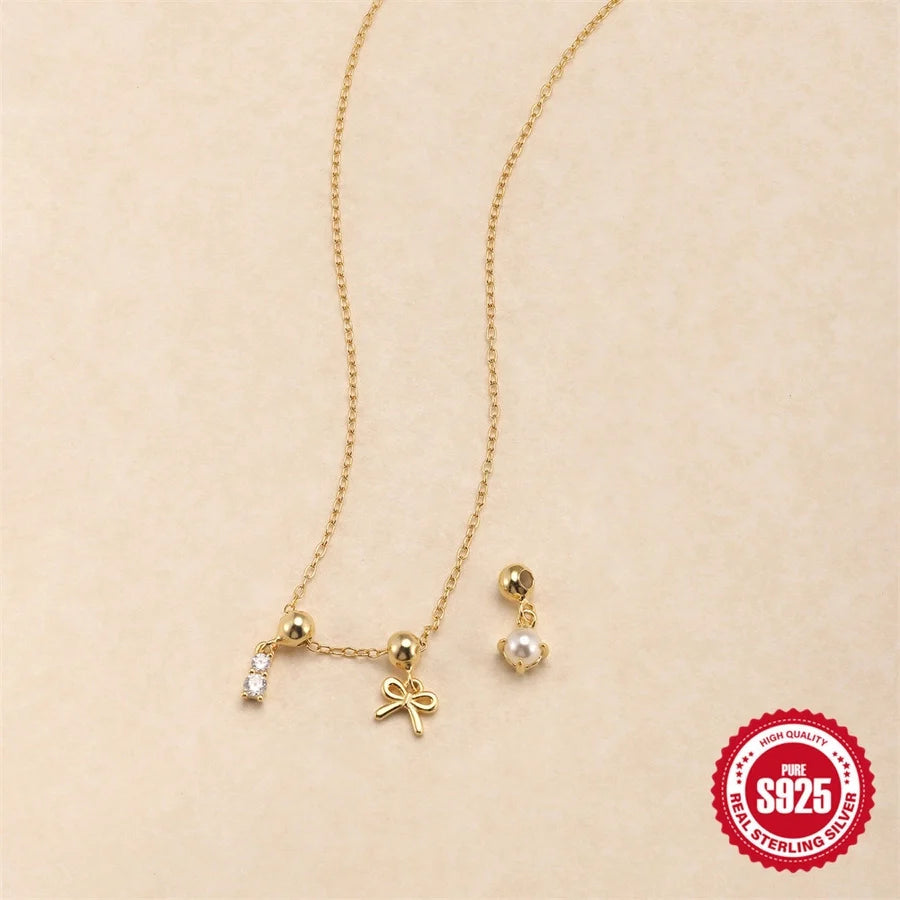 925 Sterling Silber Kabelkette Beschichtung Schleife Knoten Multi Charms Halskette | Shop Nory