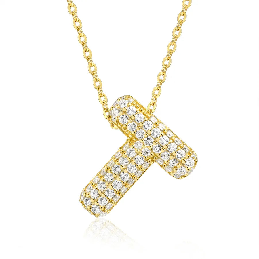 925 Sterling Silver Moissanite Kabelkette Buchstaben Anhänger Halskette | Shop Nory