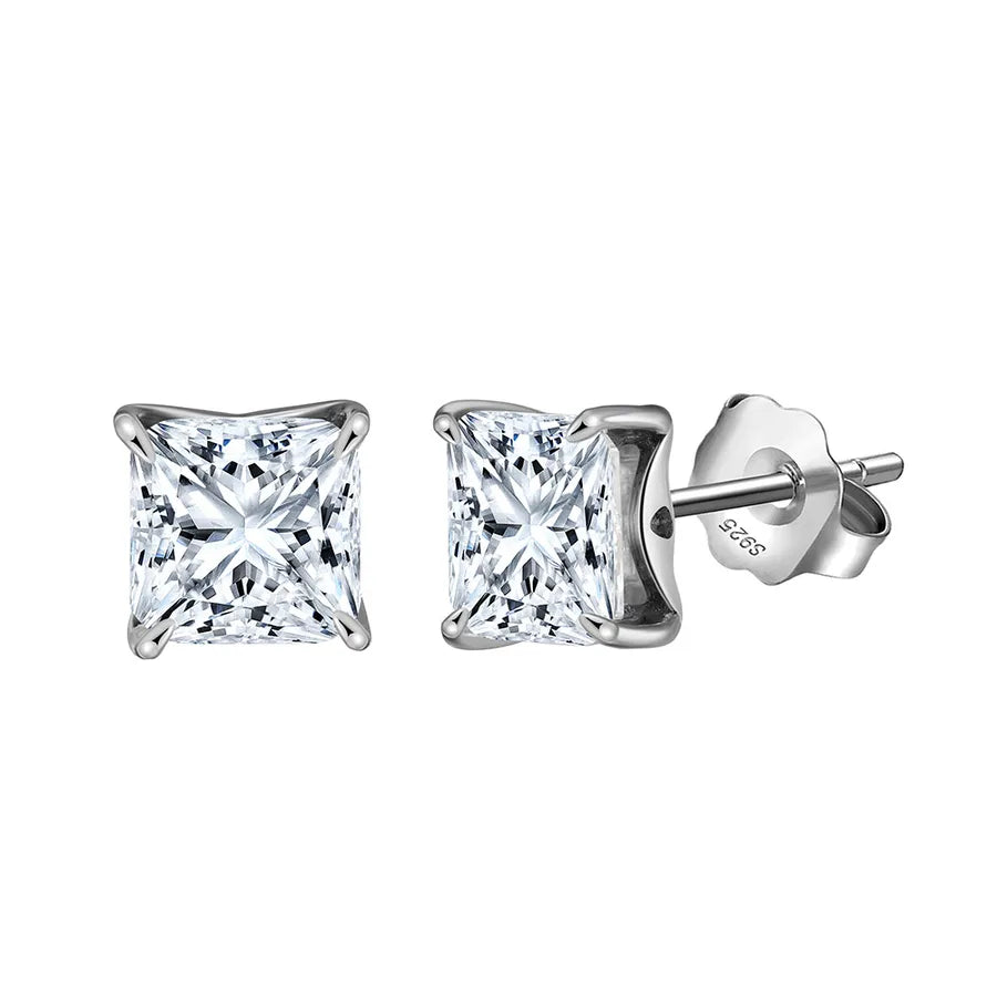 Weißgoldbeschichtete versilberte 925 Sterling Silber Zirkon 925 Sterling Silber Ohrringe runde Herzform Rhombus Ohrringe | Shop Nory