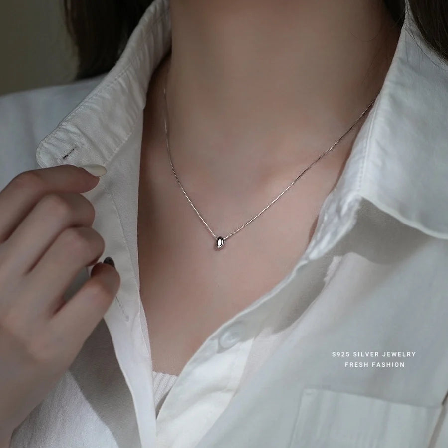 925 Sterling Silber Boxkette Plattierung Geometrische Anhänger Halskette | Shop Nory