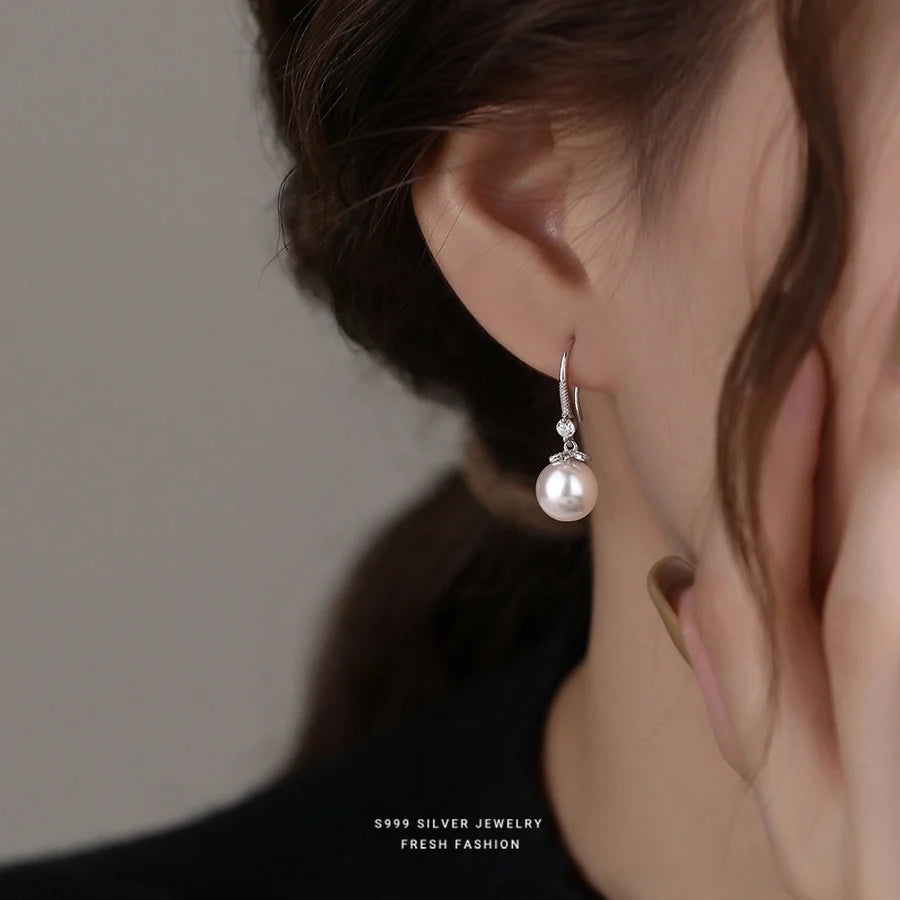 1 Paar S999 Silber Glasperle Zirkon 925 Sterling Silber Ohrringe Perlen Tropf Ohrringe | Shop Nory
