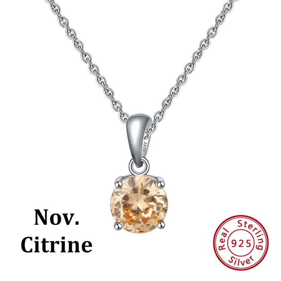 925 Sterling Silber Überzogene Kabelkette Runde Herzform Geburtstagsstein Halskette | Shop Nory