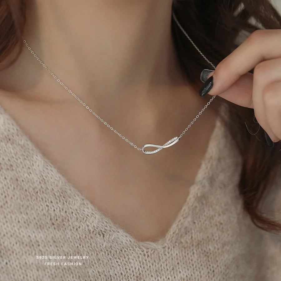 925 Sterling Silber Zirkon Kabelkette Unendlichkeit Anhänger Halskette | Shop Nory