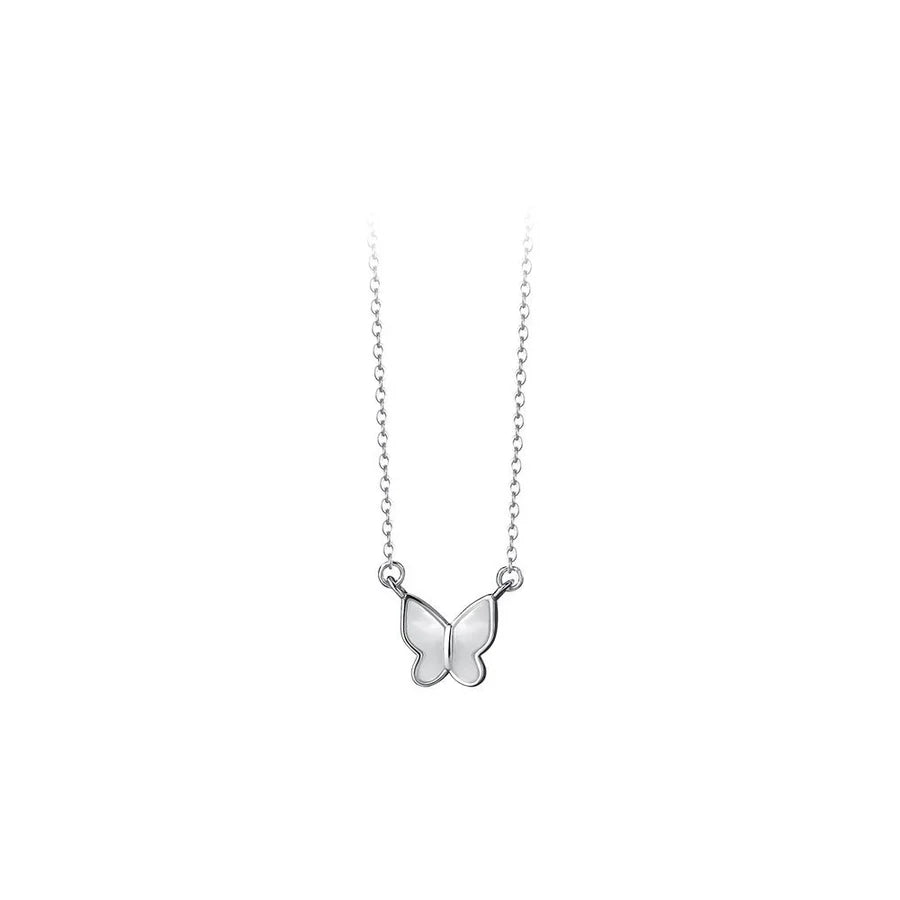 925 Sterling Silber Weiße Muschel Kabelkette Beschichtung Schmetterlingsanhänger Halskette | Shop Nory
