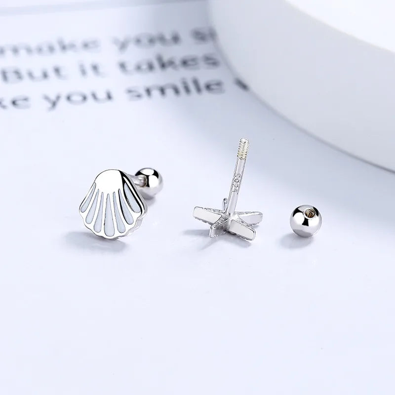 1 Paar 925 Sterling Silver 925 Sterling Silver Ohrringe Muschel Seestern Schraubverschluss Kleine Steckerohrringe | Shop Nory
