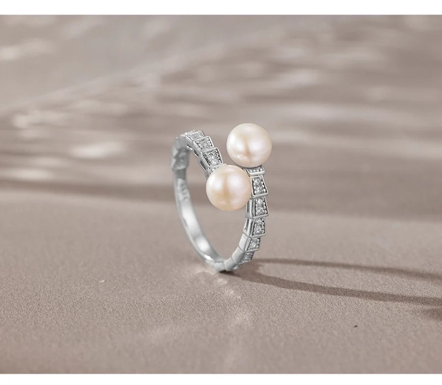 18K vergoldete Weißgold vergoldete 925 Sterling Silber Perle Zirkon geometrische Ringe 925 Sterling Silber Ringe | Shop Nory