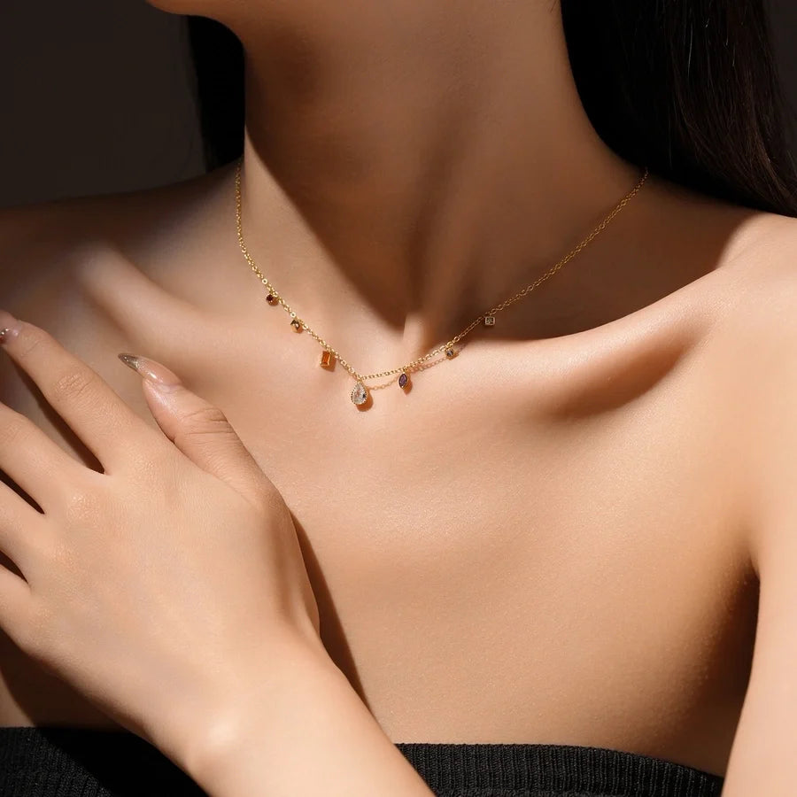 925 Sterling Silber Zirkon Kabelkette Wassertröpfchen Anhänger Necklace | Shop Nory
