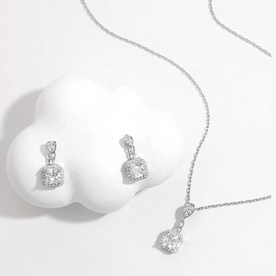 925 Sterling Silber Plattierte Platin Ohrringe und Halskette Set | Shop Nory