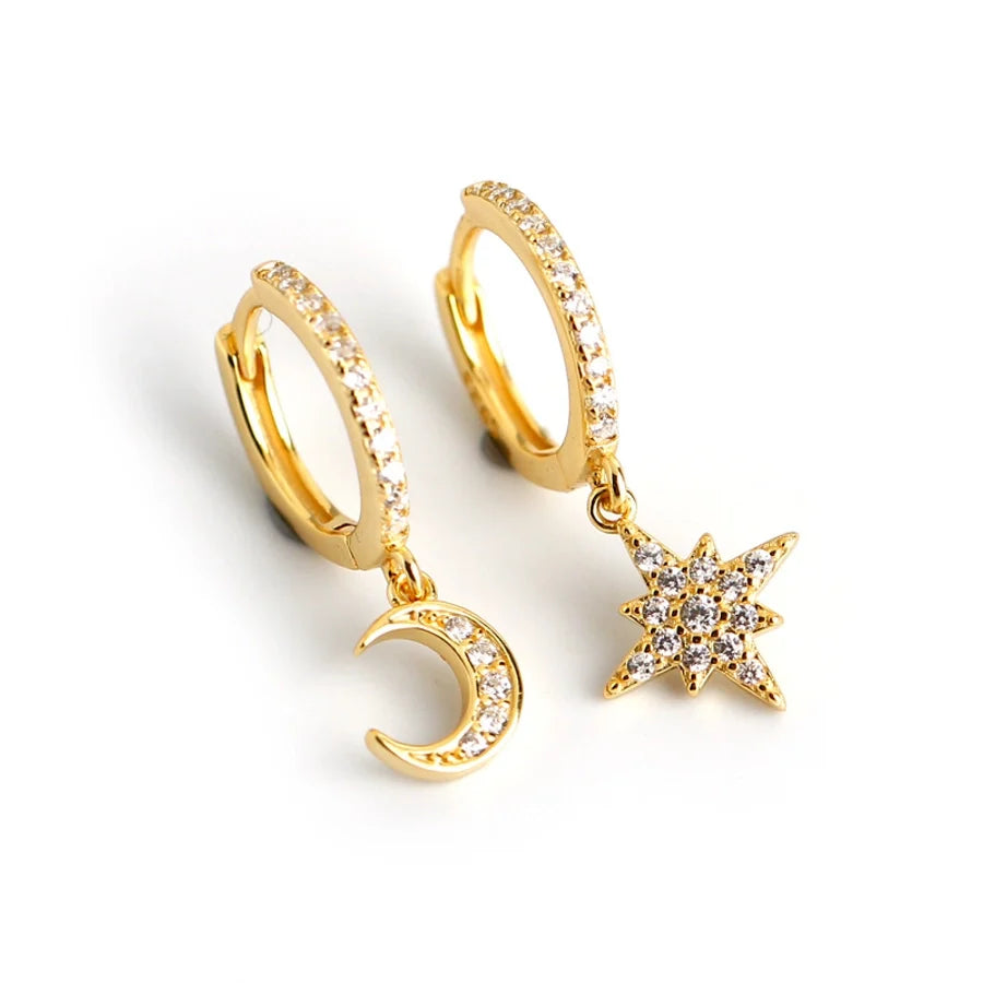 1 Paar 18K Goldbeschichtet Weißgoldbeschichtet 925 Sterlingsilber Zirkon 925 Sterlingsilber Ohrringe Stern Mond Tropf Ohrringe | Shop Nory
