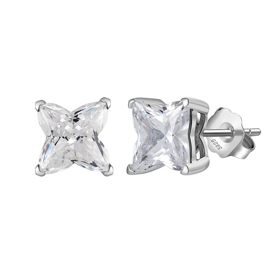 Weißgoldbeschichtete versilberte 925 Sterling Silber Zirkon 925 Sterling Silber Ohrringe runde Herzform Rhombus Ohrringe | Shop Nory
