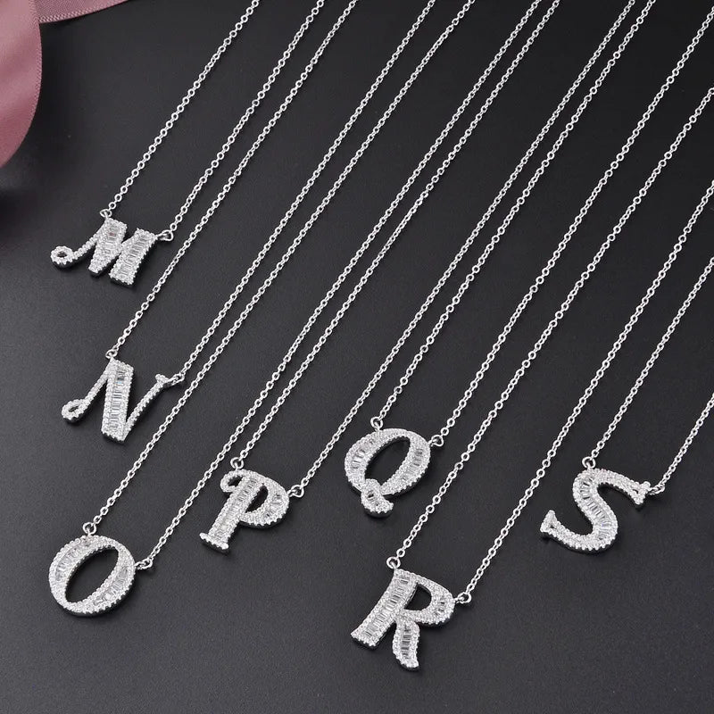 925 Sterling Silber Zirkon Kabelkette Einlage Buchstaben Anhänger Halskette | Shop Nory