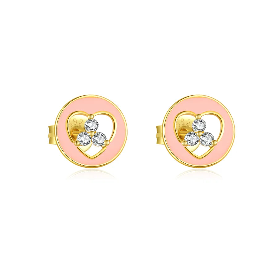 1 Paar 18K Vergoldet Weißgold Plattiert 925 Sterling Silber Zirkon 925 Sterling Silber Ohrringe Geometrisch Vierblättriges Kleeblatt Herzform Studs | Shop Nory