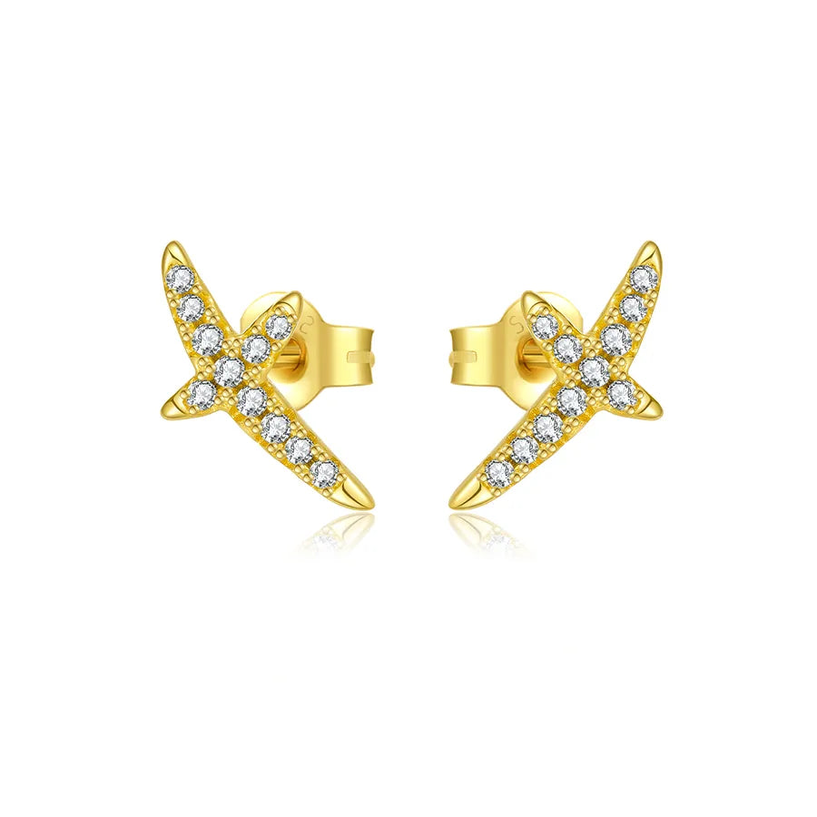 1 Paar 18K vergoldet Weißgold plattiert 925 Sterlingsilber Zirkon 925 Sterlingsilber Ohrringe Geometrische Ohrstecker | Shop Nory