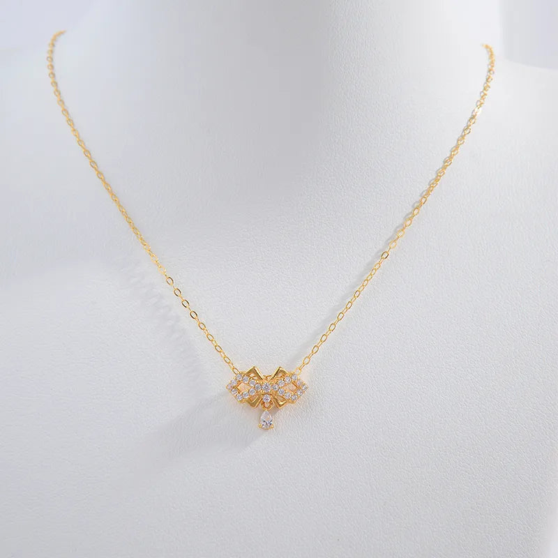 925 Sterling Silber Beschichtete Zirkon O-förmige Kette Plattierung Schleifen Knoten Anhänger Halskette | Shop Nory