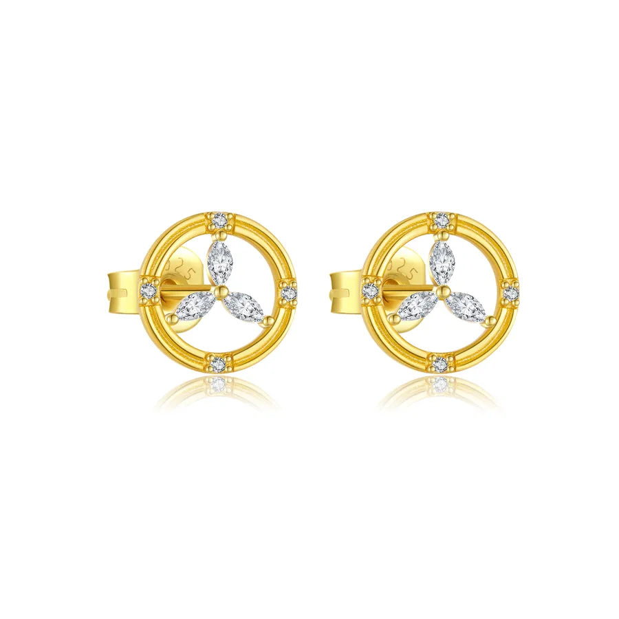 1 Paar 18K Vergoldet Weißgold Plattiert 925 Sterling Silber Zirkon 925 Sterling Silber Ohrringe Geometrisch Vierblättriges Kleeblatt Herzform Studs | Shop Nory