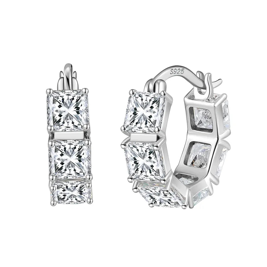 Weißgoldbeschichtete versilberte 925 Sterling Silber Zirkon 925 Sterling Silber Ohrringe runde Herzform Rhombus Ohrringe | Shop Nory