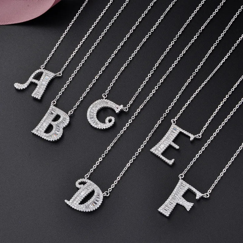 925 Sterling Silber Zirkon Kabelkette Einlage Buchstaben Anhänger Halskette | Shop Nory