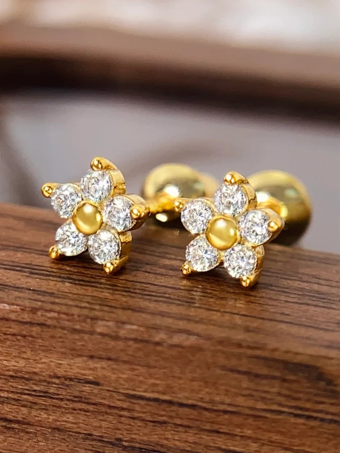 1 Paar 18K goldplattierte versilberte 925 Sterling Silber Zirkon 925 Sterling Silber Ohrringe Blumen Ohrstecker | Shop Nory