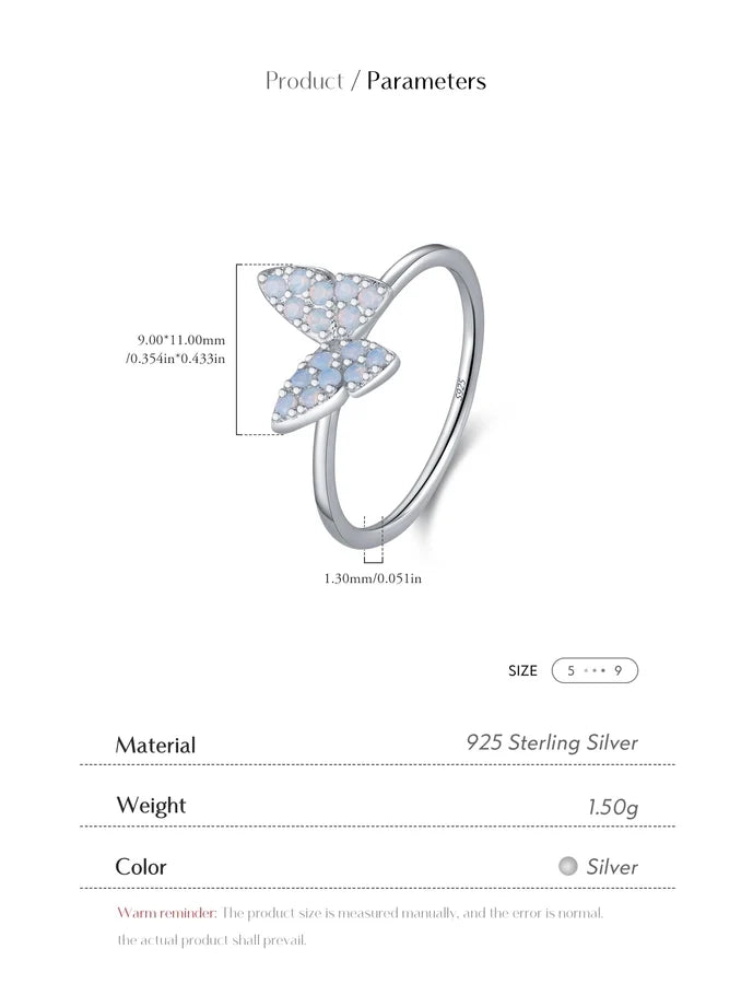 Rhodium-beschichtete 925 Sterling Silber Opal Schmetterlingsringe 925 Sterling Silber Ringe | Shop Nory