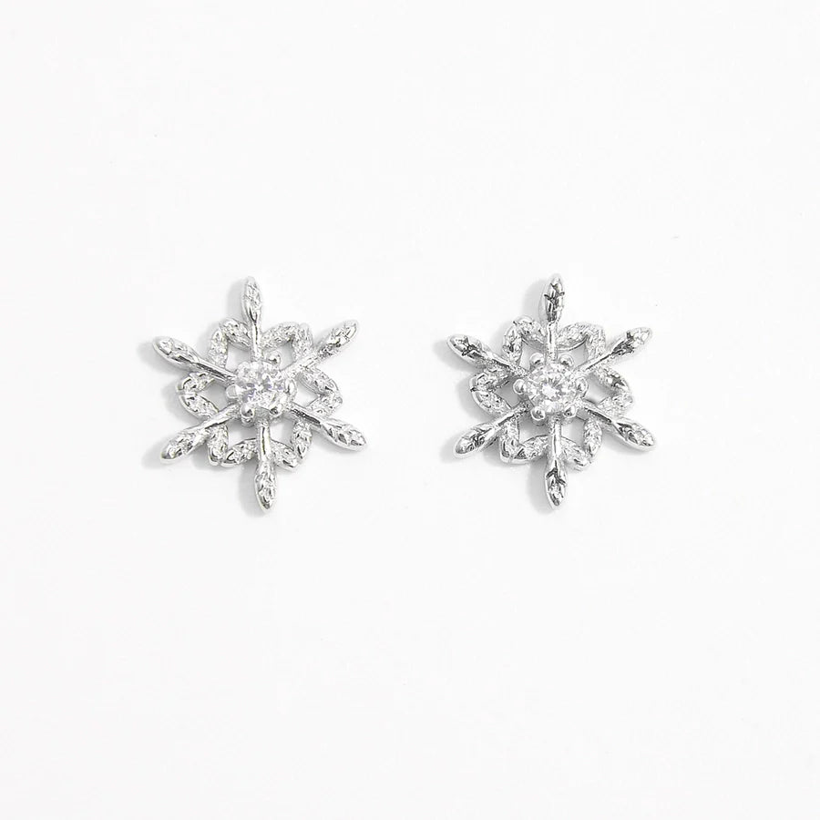 1 Paar Weißgold beschichtete 925 Sterling Silber Zirkon 925 Sterling Silber Ohrringe Schneeflocke Ohrstecker | Shop Nory