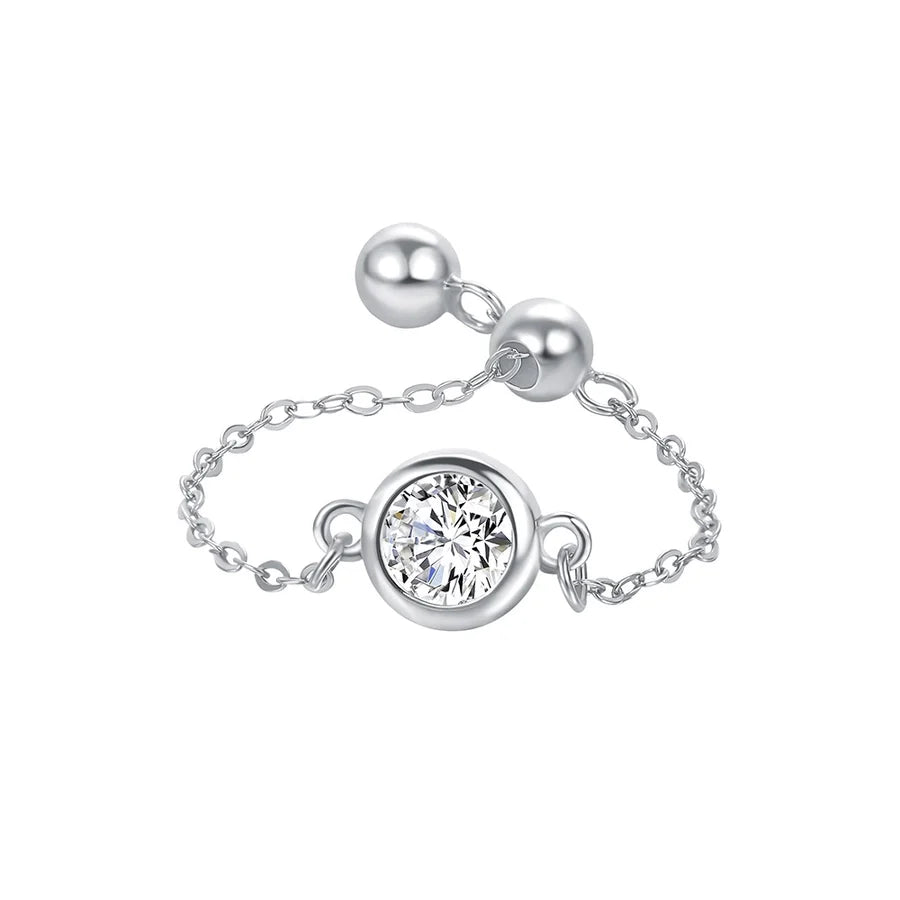 925 Sterling Silver Zircon Rund Verstellbarer Ring 925 Sterling Silber Ringe | Shop Nory