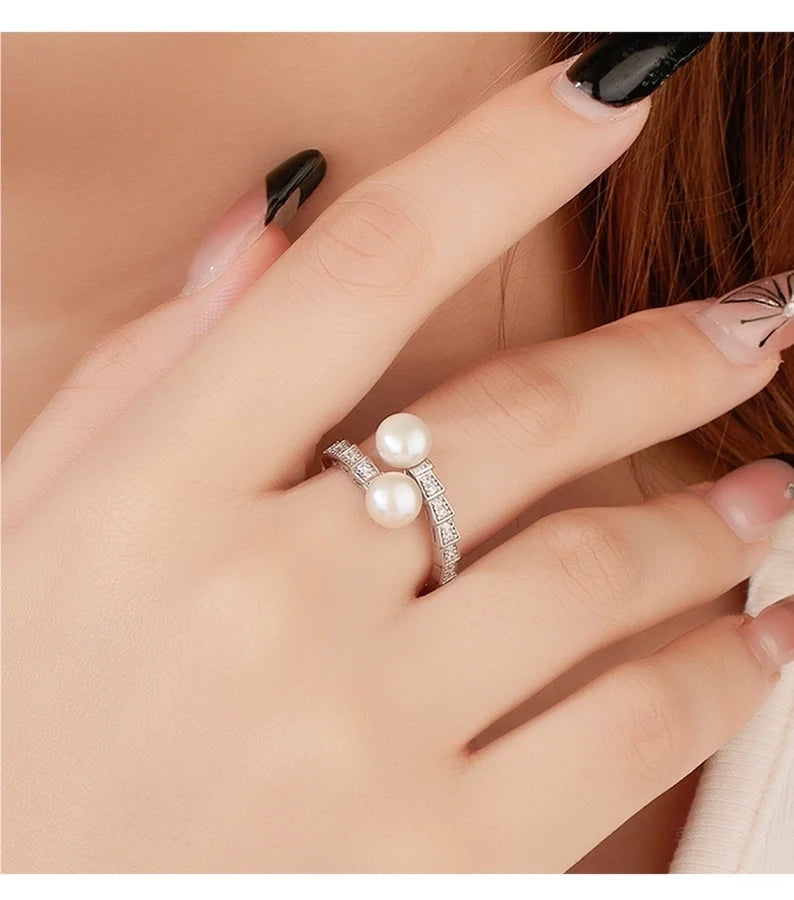 18K vergoldete Weißgold vergoldete 925 Sterling Silber Perle Zirkon geometrische Ringe 925 Sterling Silber Ringe | Shop Nory