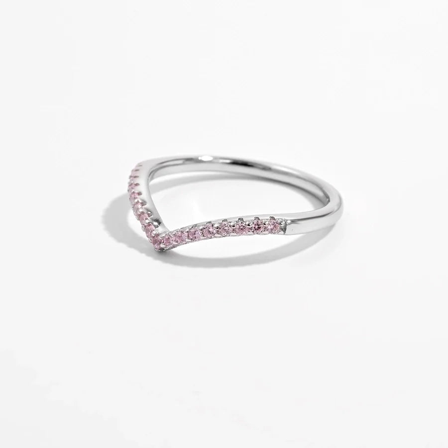 Weißgoldbeschichtete 925 Sterling Silber Zirkon V-Form Ringe 925 Sterling Silber Ringe | Shop Nory