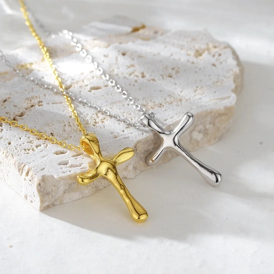 925 Sterling Silber Kabelkette Vergoldung Kreuz Anhänger Halskette | Shop Nory