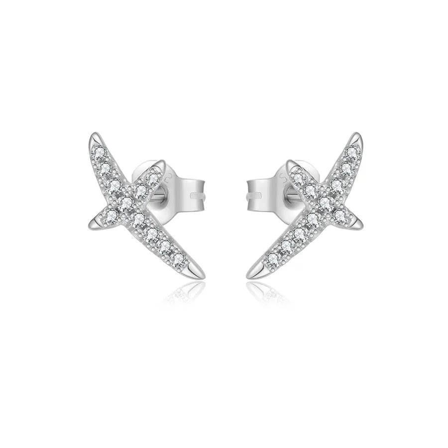 1 Paar 18K vergoldet Weißgold plattiert 925 Sterlingsilber Zirkon 925 Sterlingsilber Ohrringe Geometrische Ohrstecker | Shop Nory