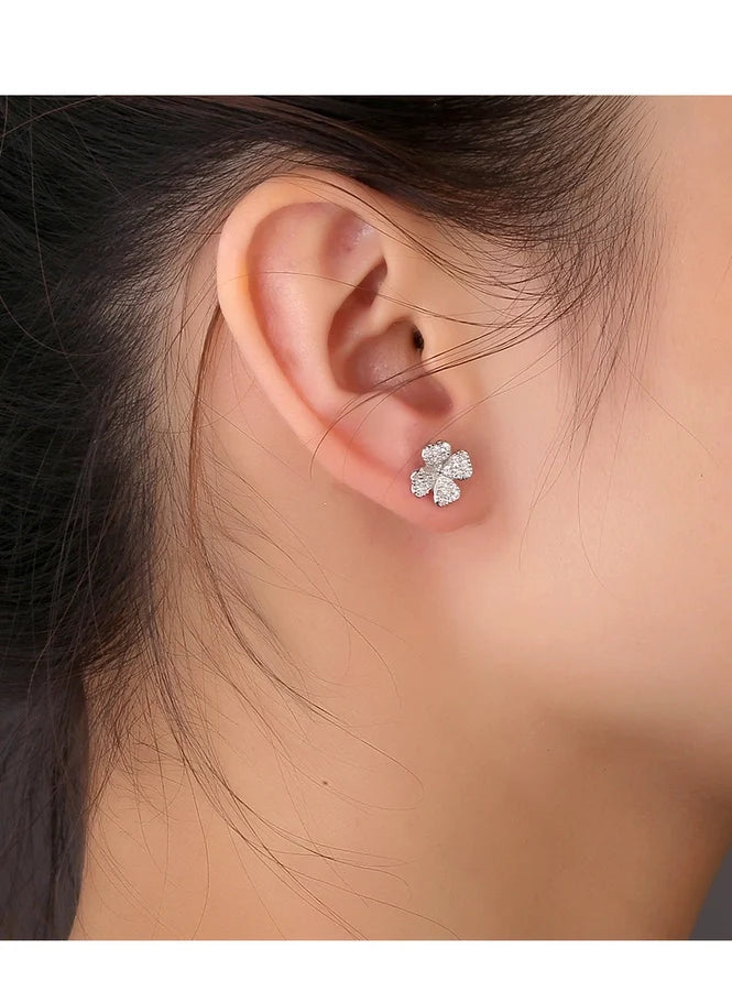 1 Paar 925 Sterling Silber Zirkon 925 Sterling Silber Ohrringe Vierblättriger Klee Ohrstecker | Shop Nory