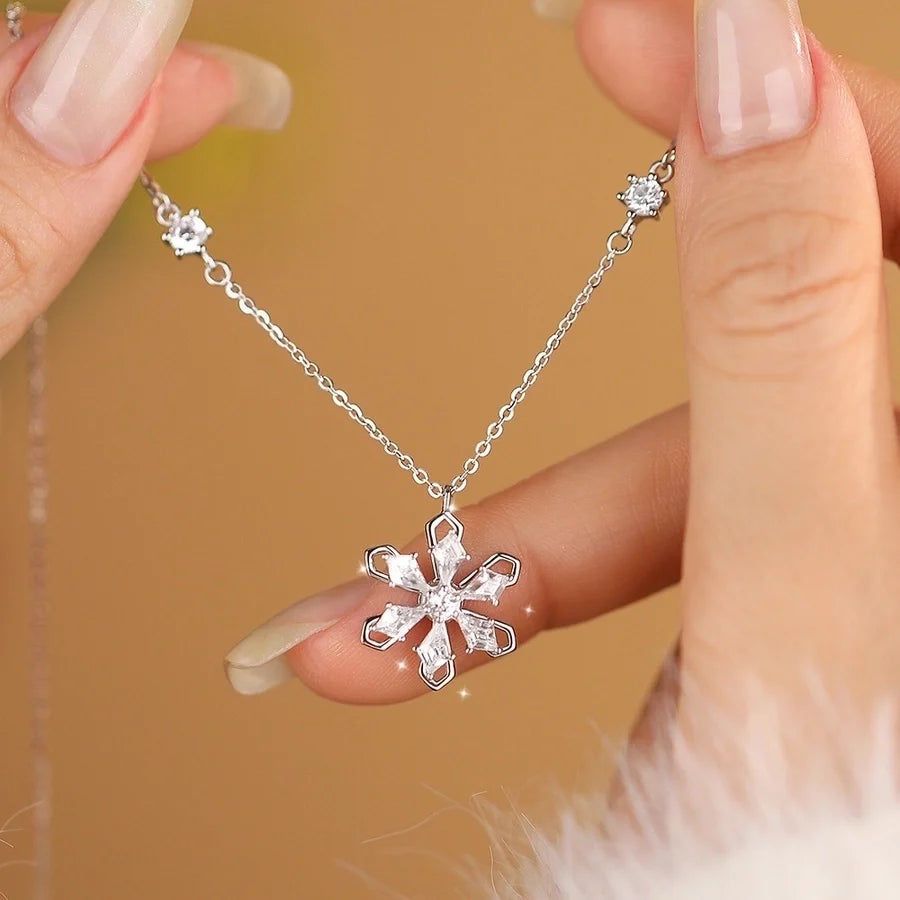925 Sterling Silber Zirkon Kabelkette Einlage Schneeflocke Anhänger Halskette | Shop Nory